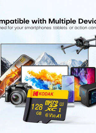 Scheda di memoria KODAK Micro SD 512GB 256GB FINO A 100 MB/s C10 U3 32GB 64GB 128GB Scheda TF 4K HD per adattatore lettore di schede USB Microsd