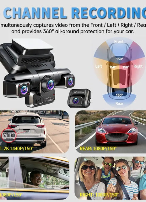 TiESFONG 4CH GPS Dash Cam i7pro Front 4K/2K+3*1080P for Car 360 DVR Camera 24H Parking Mode WiFi Video Recorder IR Night Vision - Riparo82