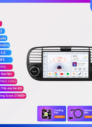 Hizpo 7 Inch 8 Core Car Radio Stereo for FIAT 500 2007-2015 GPS 2din Autoradio CarPlay Android 13 Auto Navigation Head Unit Wifi