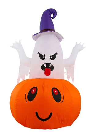 Halloween 1.5m Inflatable Luminous Decoration White Ghost Hat Pumpkin Built-in LED Light Ghost Christmas Outdoor Indoor Ornament - Riparo82