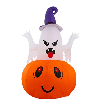 Halloween 1.5m Inflatable Luminous Decoration White Ghost Hat Pumpkin Built-in LED Light Ghost Christmas Outdoor Indoor Ornament