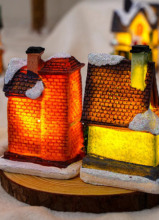 Incandescente inverno decorazione festa di natale mestiere resina di natale luminoso piccola casa ornamento romantico edificio in miniatura del villaggio