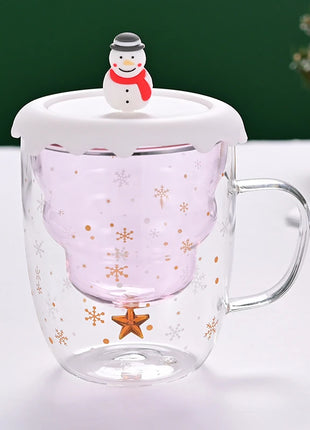 Tazza di Natale Tazza da tè Set di decorazioni regalo di Capodanno Albero di Natale Bicchieri Tazza Decorazione per feste Tazza da caffè Cartone animato Vetro carino - riparo82