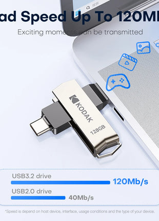 Kodak 2 in 1 Chiavetta USB Tipo-C Pendrive 32 GB 64 GB 128 GB 256 GB USB 3.2 Chiavetta USB Dual ad alta velocità Pen Drive per il telefono