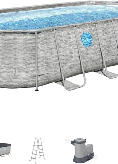 Swimming Pool 14' x 8' 2" x 39.5" Above Ground Outdoor Swimming Pool Set with 530 GPH Filter Pump, Ladder, and Pool Cover - Riparo82