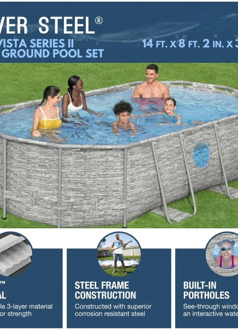 Swimming Pool 14' x 8' 2" x 39.5" Above Ground Outdoor Swimming Pool Set with 530 GPH Filter Pump, Ladder, and Pool Cover - Riparo82