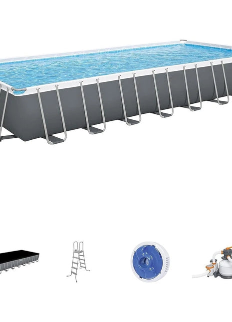 Swimming Pool Set 31' 4" x 16' x 52" Rectangular Metal Frame Above Ground with 2,200 GPH Filter Pump, Ladder and Pool Cover - Riparo82