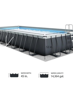 Swimming Pool Set 32ft x 16ft x 52in Ultra Frame Above Rectangular with Sand Filter Pump, Ladder, Cover, & Maintenance Kit - Riparo82
