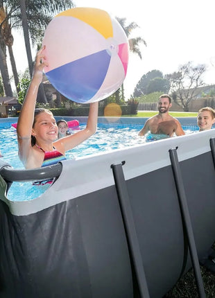 Swimming Pool Set 32ft x 16ft x 52in Ultra Frame Above Rectangular with Sand Filter Pump, Ladder, Cover, & Maintenance Kit - Riparo82