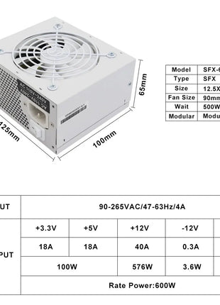 T.F.SKYWINDINTL SFX 600W Full Modular Power Supply for Gaming PC/ITX Builds PSU Mini Gaming Silent 120mm Fan Sfx 600w watt - Riparo82
