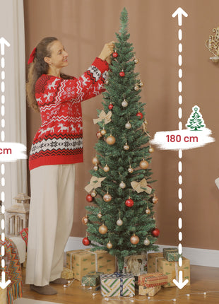 Albero di Natale stretto con rami Supporto in metallo facile da montare per interni verdi