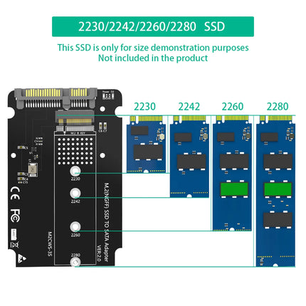 TISHRIC M.2 NGFF SSD To SATA 3 3.0 Adapter Card Converter M2 KEY B SSD To SATA Compatible 2230/2242/2260/2280 SSD - Riparo82
