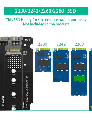 TISHRIC M.2 NGFF SSD To SATA 3 3.0 Adapter Card Converter M2 KEY B SSD To SATA Compatible 2230/2242/2260/2280 SSD - Riparo82