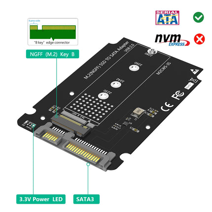 TISHRIC M.2 NGFF SSD To SATA 3 3.0 Adapter Card Converter M2 KEY B SSD To SATA Compatible 2230/2242/2260/2280 SSD - Riparo82