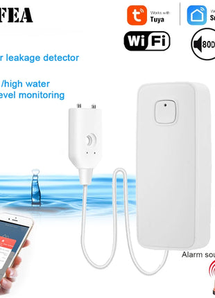 Tuya WiFi water leak sensor installed near bathroom floor