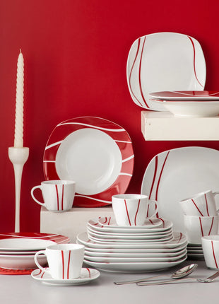 MALACASA Set da tavola da tavola in porcellana bianca avorio da 18/30 pezzi con tazze da 6 pezzi Piattini Piatto da pranzo per zuppa da dessert - riparo82