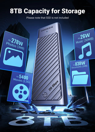 UGREEN M2 SSD Case M.2 NVMe SATA SSD Enclosure Adapter 20Gbps USB 3.2 Gen2 USB C External Enclosure Supports M and B&M Keys - Riparo82