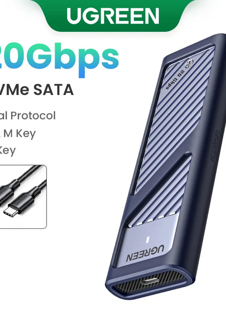 UGREEN M2 SSD Case M.2 NVMe SATA SSD Enclosure Adapter 20Gbps USB 3.2 Gen2 USB C External Enclosure Supports M and B&M Keys - Riparo82