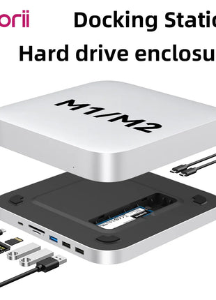 USB C Hub with Hard Drive Enclosure Type C Docking Station Supports NVME/SATA M.2 SSD Case 4K  10Gbps Data  M1 M2 for Mac Mini - Riparo82