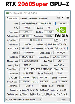 USED RTX 2060 Super 8GB Graphics Card Placa De Video GDDR6 256Bit GPU PCI-E 3.0x16 rtx 2060 super 8gb Gaming Card RGB Lighting - Riparo82