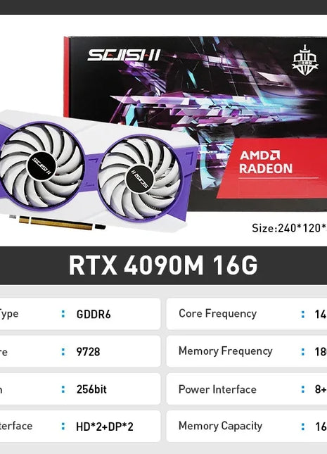 USED SEJISHI RTX 4090M 16G Graphics Card GDDR6 9728CUDA Core 256Bit 8+8Pin E-sports Game Design Learning Video Card - Riparo82