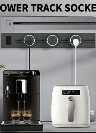 User plugging a smart device into wall track socket