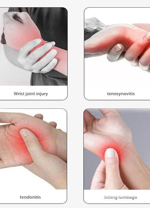 User wearing heated wrist brace on left hand