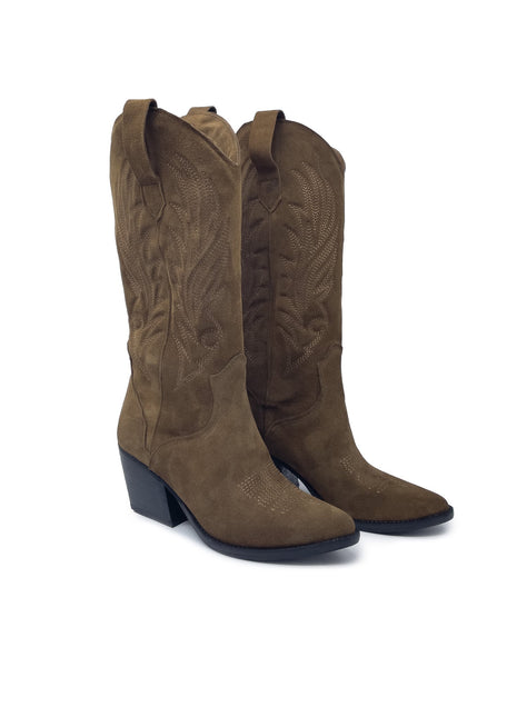 MARIA - Stivale Texano Camperos in CAMOSCIO TESTA DI MORO con ricami