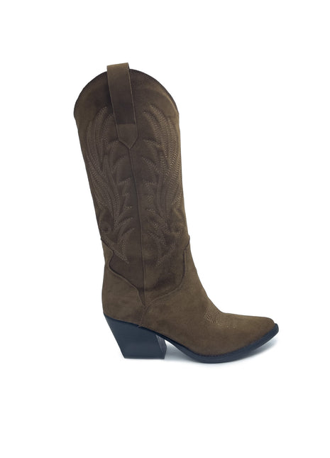 MARIA - Stivale Texano Camperos in CAMOSCIO TESTA DI MORO con ricami