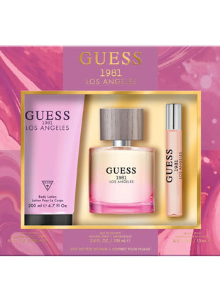 GUESS 1981 Los Angeles Women/Femme Eau de Toilette 3 Piece Gift Set - Perfume Spray 3.4 Fl. Oz. Travel Spray 0.5 Fl. Oz. & Body Lotion 6.7 Fl. Oz. - riparo82