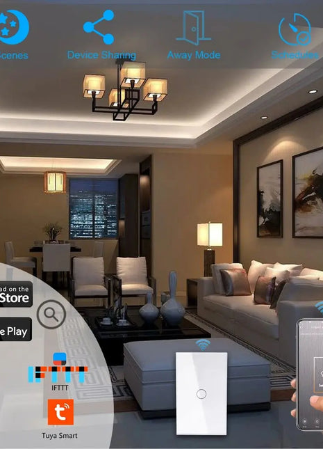 Wall-mounted smart switch compatible with Alexa and Tuya app