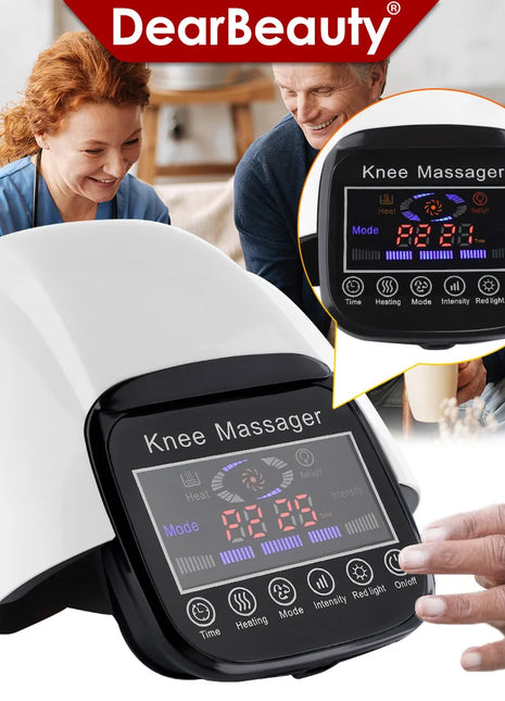 Wireless heating knee therapy device in black and white
