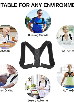 Woman demonstrating upright sitting posture with belt

