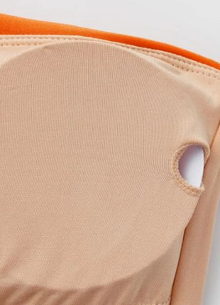 Women Fashion One Shoulder Swimsuit 3d Flower With Breast Pads Women Shiny Orange Premium Swimsuit With Printed Cover Up Dress - Riparo82