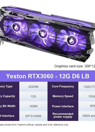 Yeston Used NVIDIA Graphics Card Geforce RTX 3060 12G placa de video 3060 GDDR6 192bit Video Card RGB Computer Desktop GPU rtx - Riparo82
