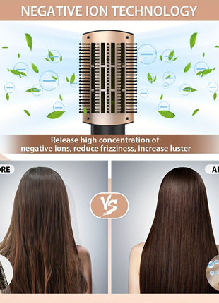 Hair Dryer Brush Blow Dryer Brush In One, Hot Air Brush Set For Straightening/Drying/Curling, Oval Brush, Multi-Temperature Settings, Detachable Design For Women, Black And Golden - Riparo82