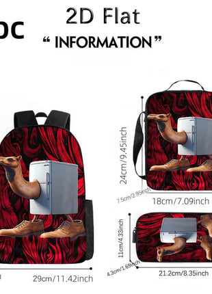 Set di 3 zaini con animali italiani, include un zaino di grande capacità, una penne e una borsa per il pranzo con cerniera e spallacci regolabili, rendendolo un ottimo regalo per viaggi e pendolarismo.