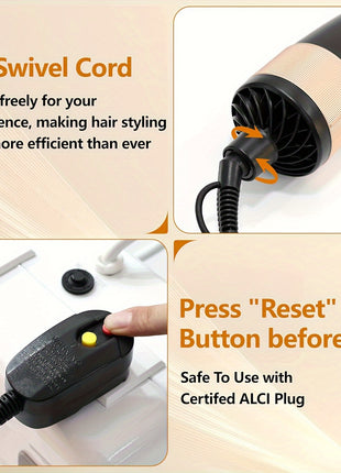 5 in 1 Hot-Air Blow Hair Dryer Brush - Set for One Step Drying and Styling Hair, Negative Ionic, Ceramic Barrel, Detachable, Multiple Temp Settings for Women Middle to Long Hair, Black-Golden - Riparo82