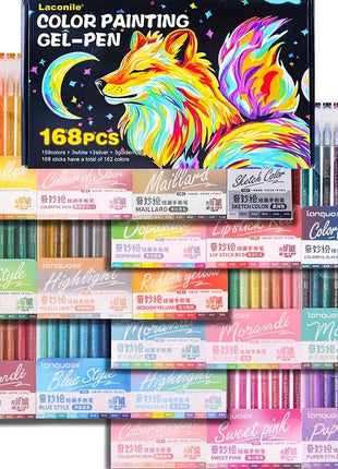 168 Penne Gel a Colori Completi Scatola Regalo | Set di Penne per Disegno/Creazione Artistica/Fai da Te Multiuso Elegante (Ideale per Parenti, Amici/Coleghi)