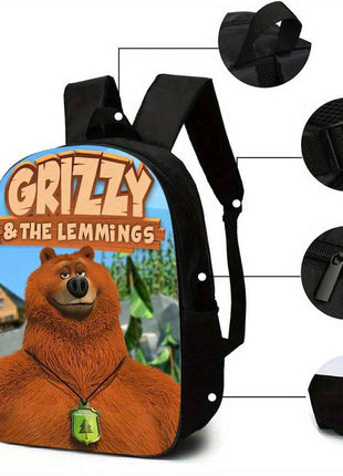 Grizzy e i Lemmings Set di 3 Pezzi Zaino alla Moda, Borsa Pranzo e Astuccio con Spalline Regolabili e Borsetta a Zip Grande Capacità, Completo Ideale per Scuola e Viaggi