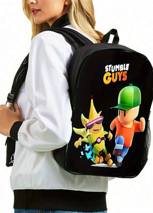 Stumble Guys Set di 3 Pezzi Zaino alla Moda, Borsa Pranzo e Astuccio per Matite con Spallacci Regolabili e Borsetta con Cerniera a Grande Capacità, Set Perfetto per lo Scuola e Viaggi