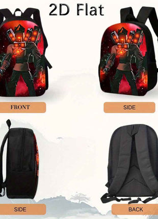 3pezzo [2D Plat] Skibidi Zaino da Toilet Tre Pezzi, Incluso Zaino Scuola Zaino Pranzo e Custodia Matita, Zaino Scuola Studente Carino di Grande Capacità e Resistente, Zaino per Laptop, Grande Capacità, Molto Adatto per i Giornali di Commutazione