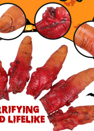10pcs Fake Fingers Realistic Severed Horror Prank Scary Lifelike Bloody Halloween Props Haunted House Party Supplies Dark Red - Riparo82