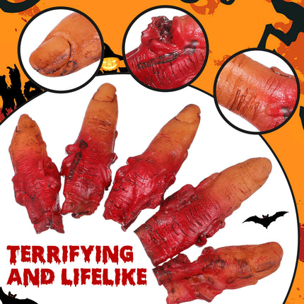 10pcs Fake Fingers Realistic Severed Horror Prank Scary Lifelike Bloody Halloween Props Haunted House Party Supplies Dark Red