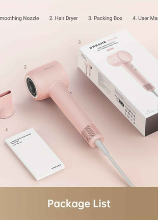 Dreame Hair Dryer Gleam, Fast Hair Drying, Lightweight Design, 0.73lbs, 200 Million Negative Ions For Smooth Hair, Temperature And Air Flow Control, Portable, Pink