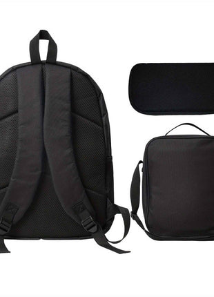 Set di tre pezzi con personaggio di anime con occhi rossi, leggero e resistente, stile cartone animato carino include zaino, borsa pranzo e astuccio per matite in un set regalo di Natale, adatto per i viaggi quotidiani, per adolescenti