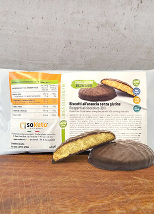 Biscotti KETO SENZA GLUTINE ARANCIA ricoperti di cioccolato 0% zuccheri