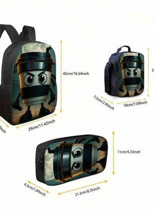 3pcs Zaino Cappuccino Assassino (Italian Brainrot) Borsa Pranzo Portapenne Donna Solido Lavabile per Regali Stile Retro, Ideale per la Scuola e Escursioni – Trolley per Matite