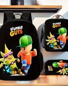 Stumble Guys Set di 3 Pezzi Zaino alla Moda, Borsa Pranzo e Astuccio per Matite con Spallacci Regolabili e Borsetta con Cerniera a Grande Capacità, Set Perfetto per lo Scuola e Viaggi
