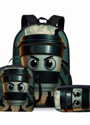 3pcs Zaino Cappuccino Assassino (Italian Brainrot) Borsa Pranzo Portapenne Donna Solido Lavabile per Regali Stile Retro, Ideale per la Scuola e Escursioni – Trolley per Matite